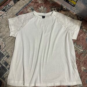 SHEIN White Short Sleeve Eyelet Top